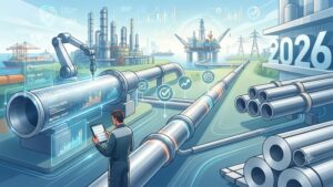 Современная иллюстрация стальных труб для нефтегазовой отрасли в минималистичном стиле для статьи о сертификации